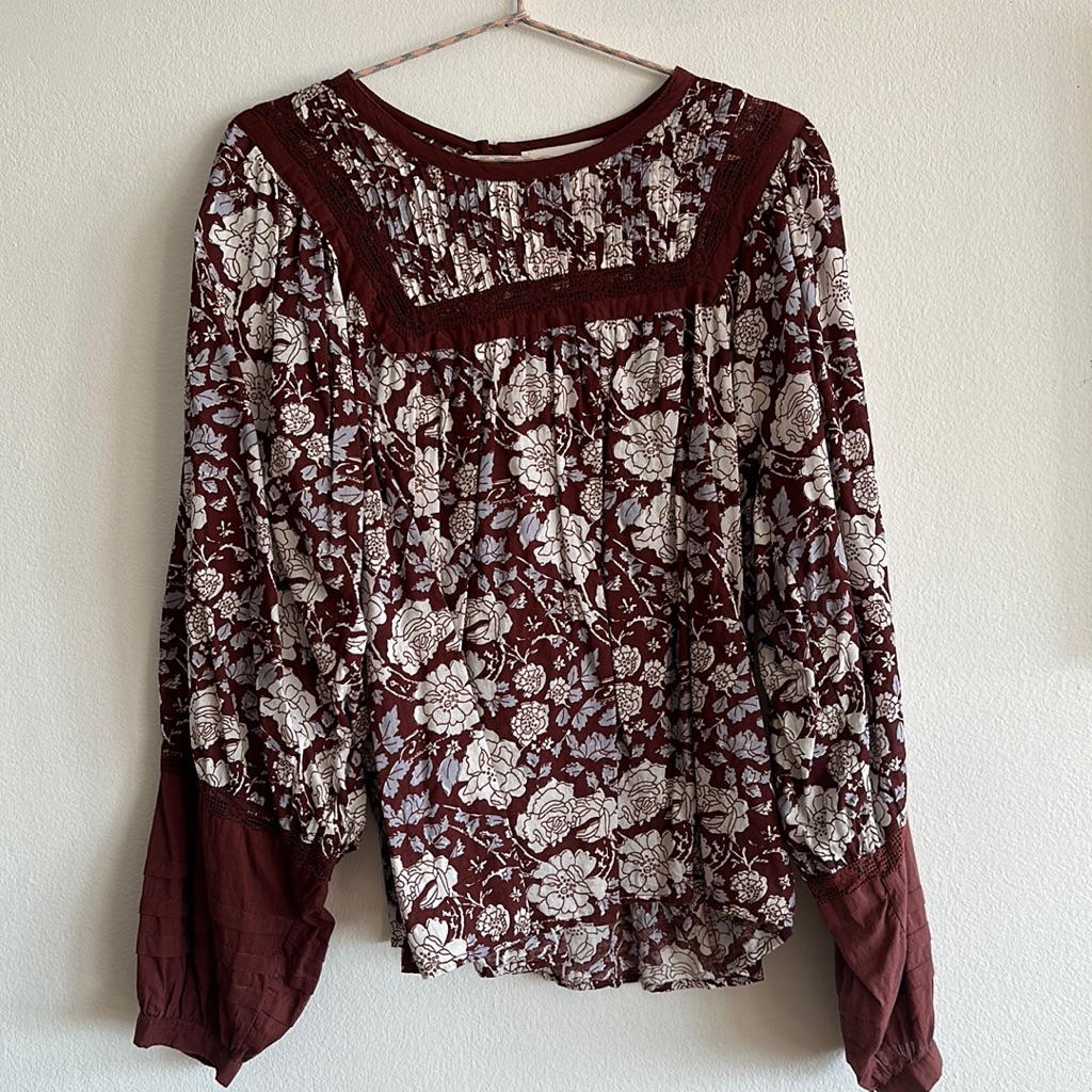 Cleobella Floral Blouse In Burgundy And White